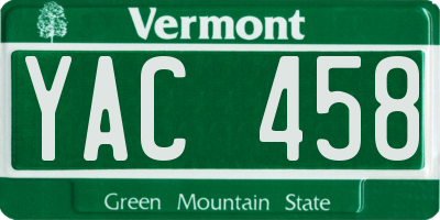 VT license plate YAC458