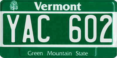 VT license plate YAC602
