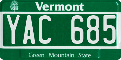 VT license plate YAC685