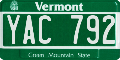 VT license plate YAC792