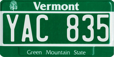 VT license plate YAC835
