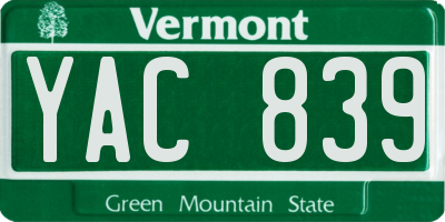 VT license plate YAC839
