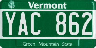 VT license plate YAC862