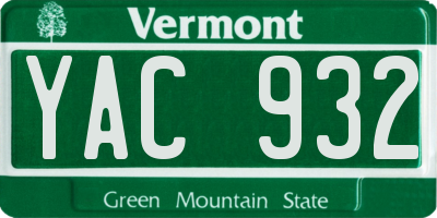 VT license plate YAC932