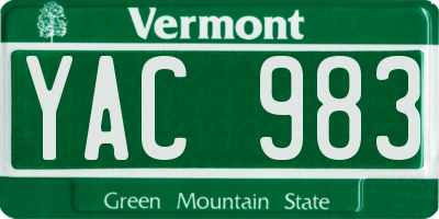 VT license plate YAC983