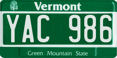 VT license plate YAC986