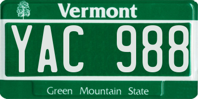 VT license plate YAC988