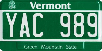 VT license plate YAC989