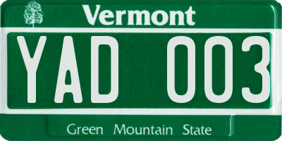 VT license plate YAD003