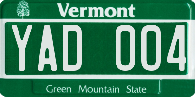 VT license plate YAD004