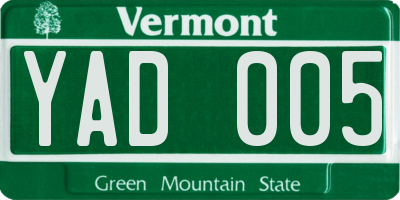 VT license plate YAD005