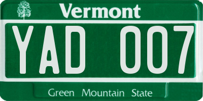 VT license plate YAD007