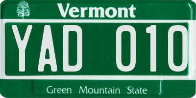 VT license plate YAD010