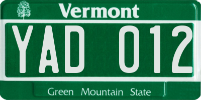 VT license plate YAD012