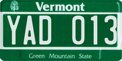 VT license plate YAD013