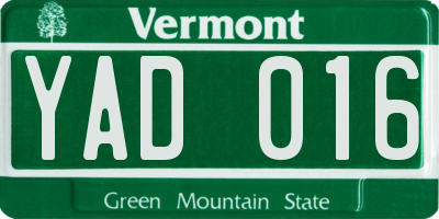VT license plate YAD016
