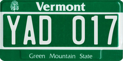 VT license plate YAD017