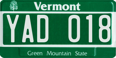 VT license plate YAD018