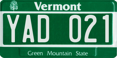 VT license plate YAD021