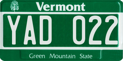 VT license plate YAD022