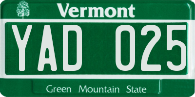 VT license plate YAD025