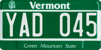 VT license plate YAD045