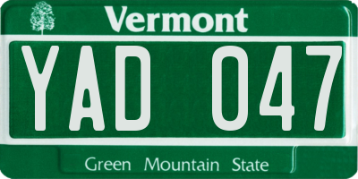 VT license plate YAD047