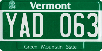 VT license plate YAD063
