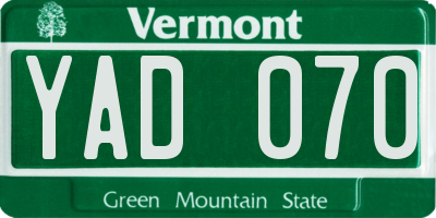 VT license plate YAD070