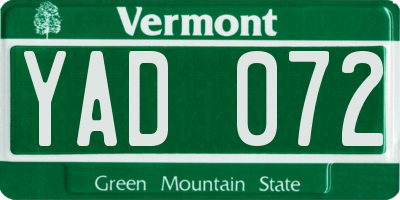 VT license plate YAD072