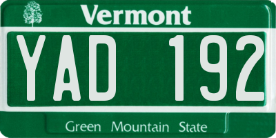 VT license plate YAD192