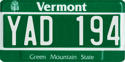 VT license plate YAD194