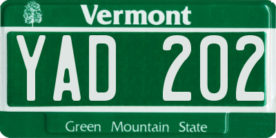 VT license plate YAD202
