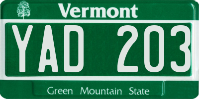 VT license plate YAD203