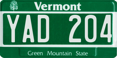 VT license plate YAD204
