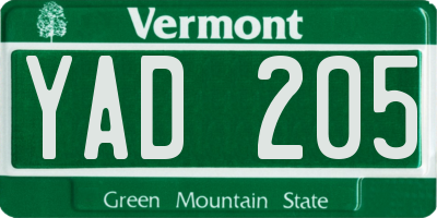 VT license plate YAD205