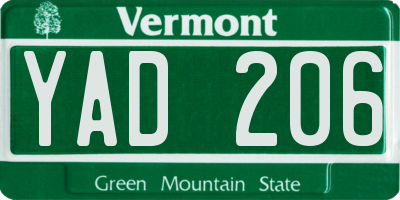 VT license plate YAD206