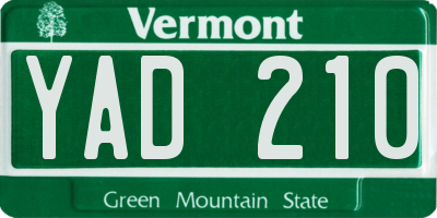 VT license plate YAD210