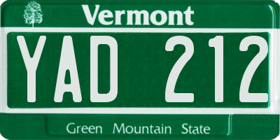 VT license plate YAD212