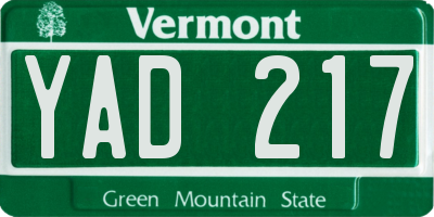 VT license plate YAD217