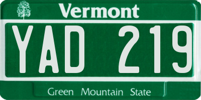 VT license plate YAD219