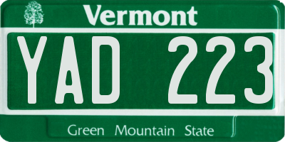 VT license plate YAD223