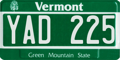 VT license plate YAD225