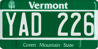 VT license plate YAD226