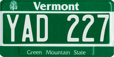 VT license plate YAD227
