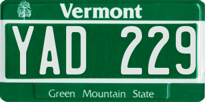 VT license plate YAD229