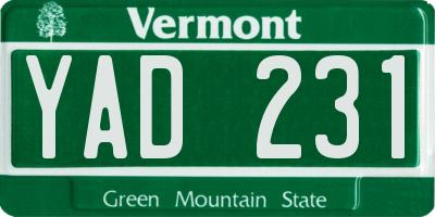 VT license plate YAD231