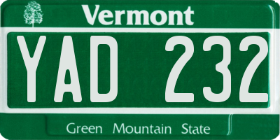 VT license plate YAD232