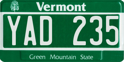 VT license plate YAD235