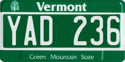 VT license plate YAD236